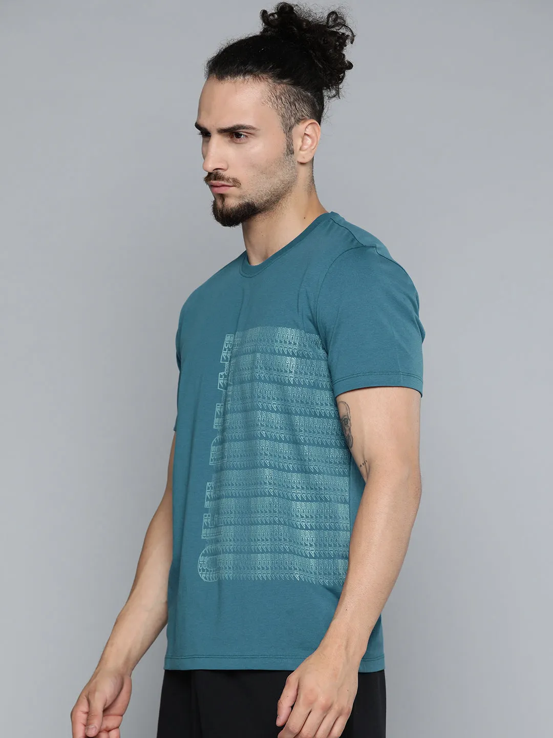 Alcis Men Teal Blue Typography Printed Slim Fit Gym T-shirt