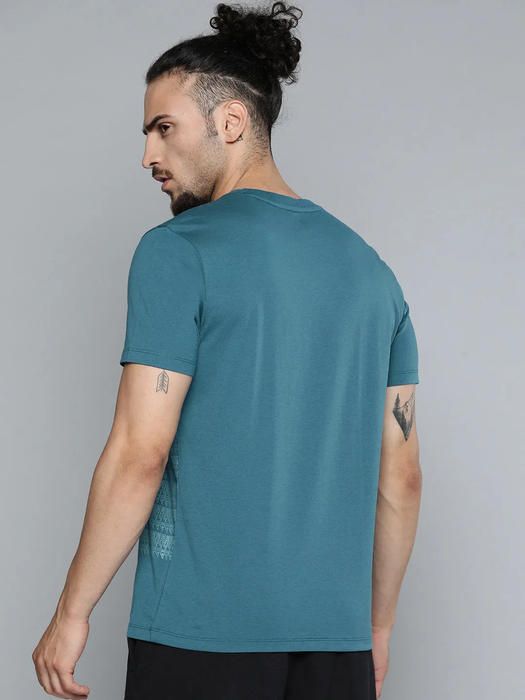 Alcis Men Teal Blue Typography Printed Slim Fit Gym T-shirt