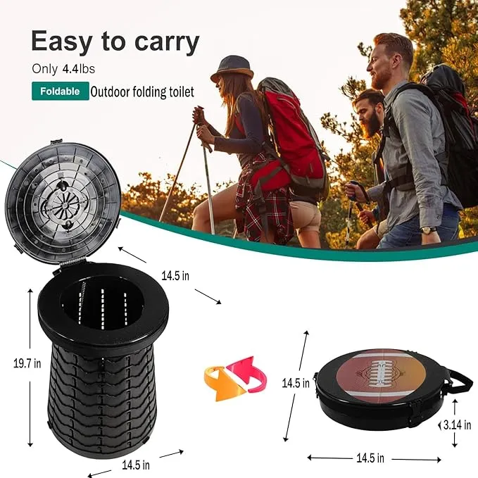 ALEVMOOM 19.7" XXL Portable Toilet for Camping 3-in-1 Travel Stool with Lid Adjustable Waterproof Foldable Collapsible 880Lbs Load Capacity for Traffic Jam/Fishing/Hunting/Hiking/Boating