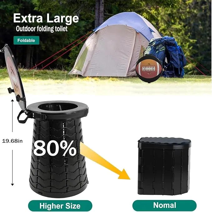 ALEVMOOM 19.7" XXL Portable Toilet for Camping 3-in-1 Travel Stool with Lid Adjustable Waterproof Foldable Collapsible 880Lbs Load Capacity for Traffic Jam/Fishing/Hunting/Hiking/Boating