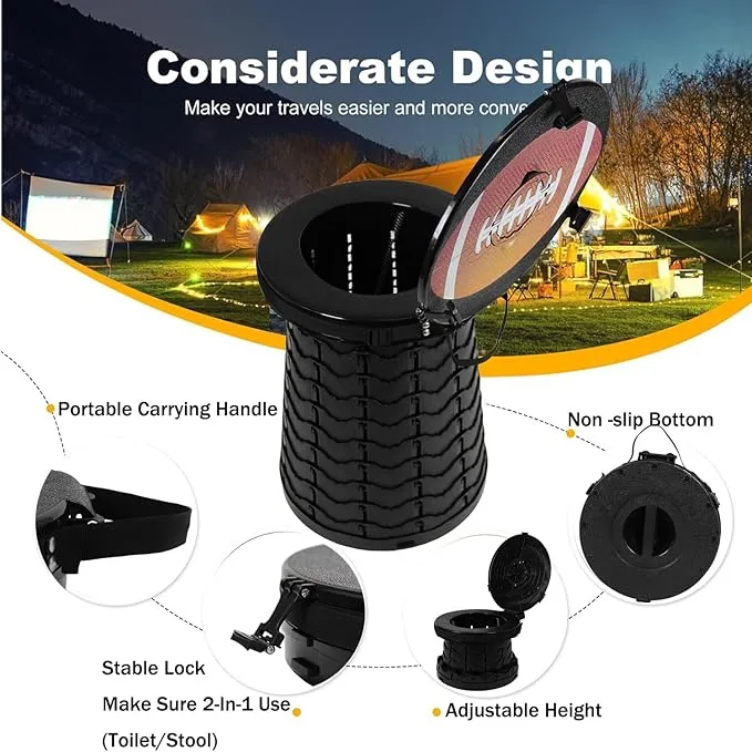 ALEVMOOM 19.7" XXL Portable Toilet for Camping 3-in-1 Travel Stool with Lid Adjustable Waterproof Foldable Collapsible 880Lbs Load Capacity for Traffic Jam/Fishing/Hunting/Hiking/Boating