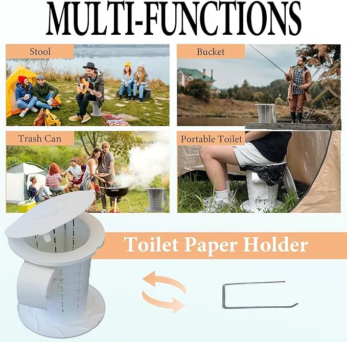 ALEVMOOM Portable Toilet for Adults Outdoor Camping Adjustable Folding Toilet with 6 Garbage Bags,2.8 Pounds Lightweight Portable Potty for Travel/Boat/Road Trips/Beach White