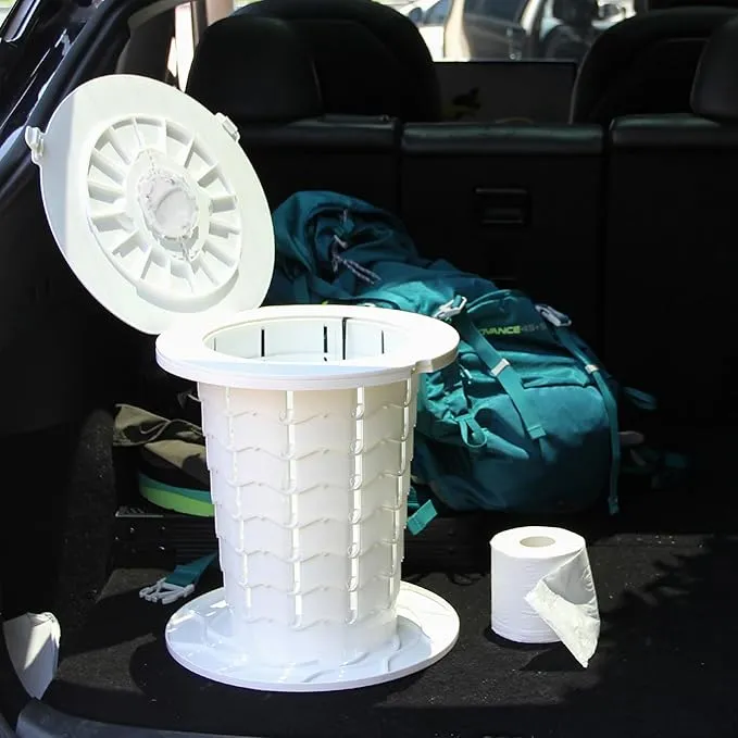 ALEVMOOM Portable Toilet for Adults Outdoor Camping Adjustable Folding Toilet with 6 Garbage Bags,2.8 Pounds Lightweight Portable Potty for Travel/Boat/Road Trips/Beach White