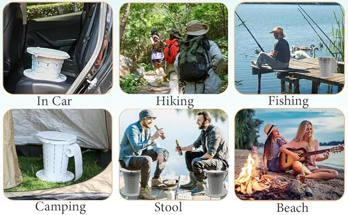 ALEVMOOM Portable Toilet for Adults Outdoor Camping Adjustable Folding Toilet with 6 Garbage Bags,2.8 Pounds Lightweight Portable Potty for Travel/Boat/Road Trips/Beach White
