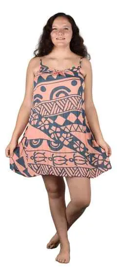 Aloha Royale - Bali Dress - Short - Holoholo - Peach and Bluestone
