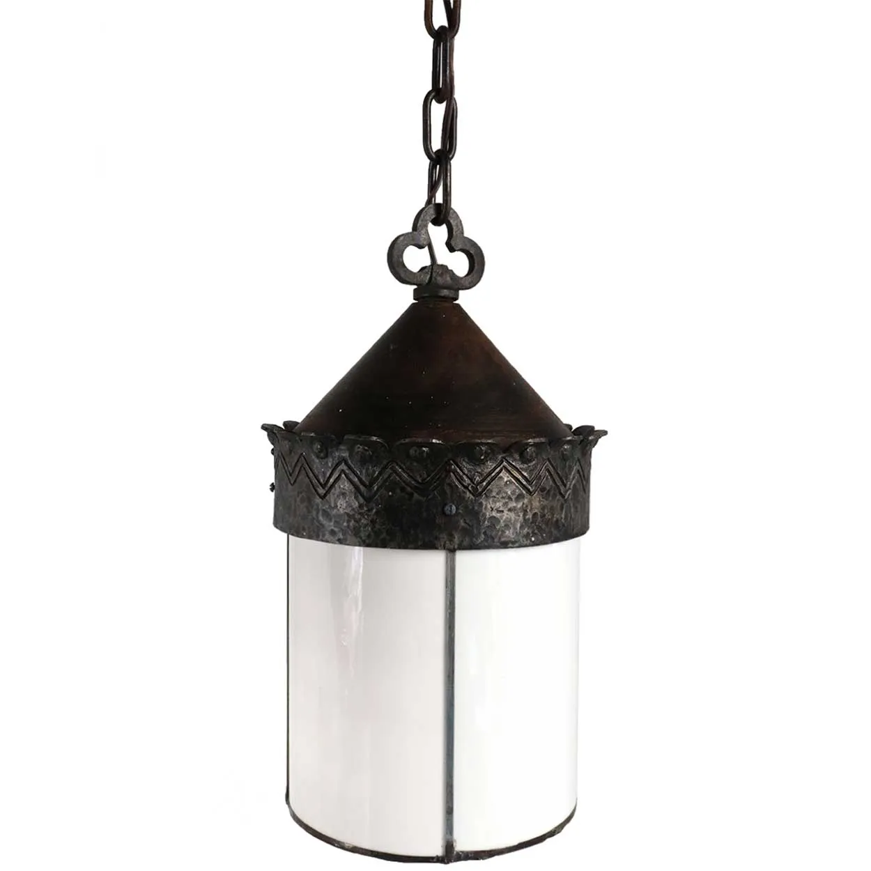 American Albert Sechrist Hammered Wrought Iron One-Light Pendant Hall Light
