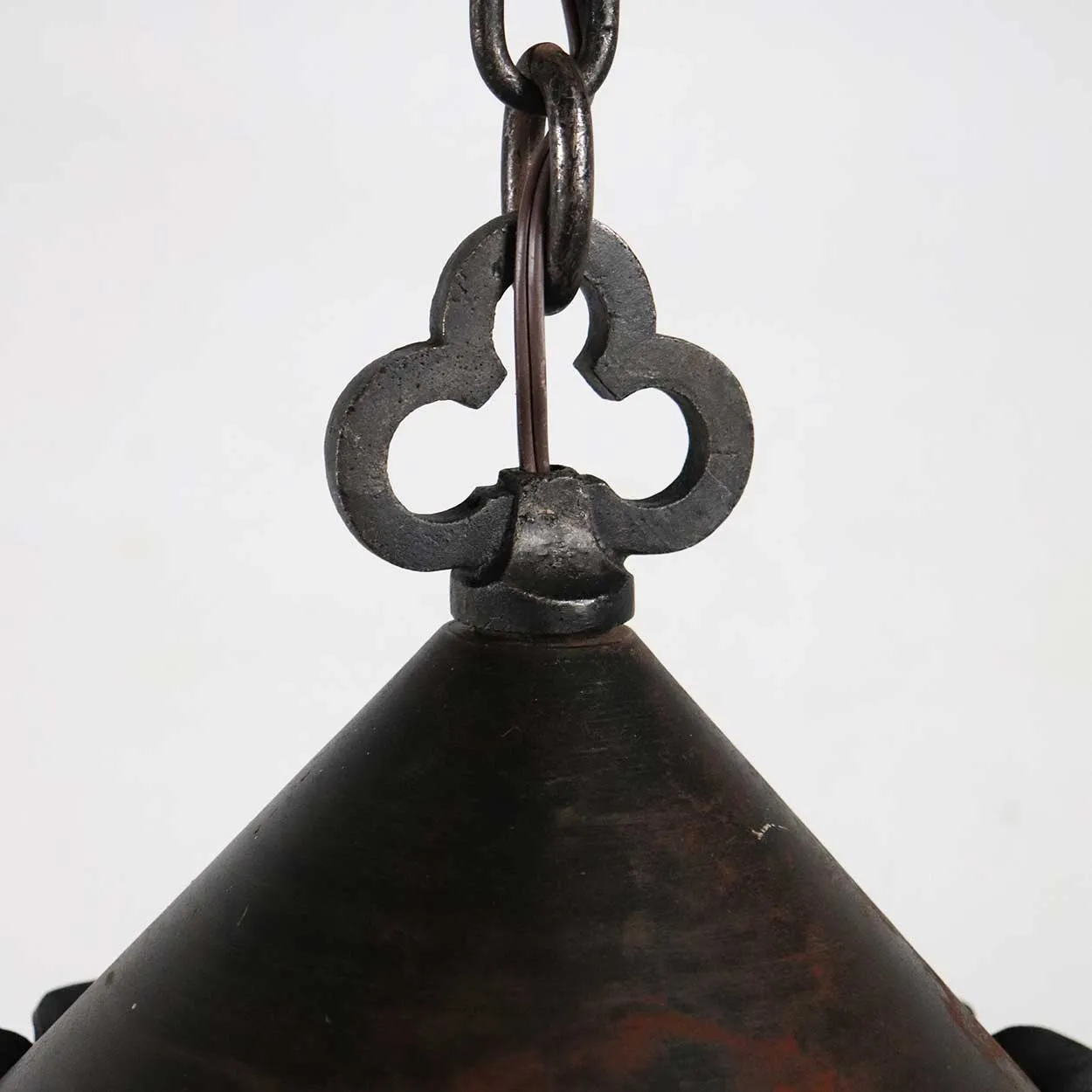 American Albert Sechrist Hammered Wrought Iron One-Light Pendant Hall Light