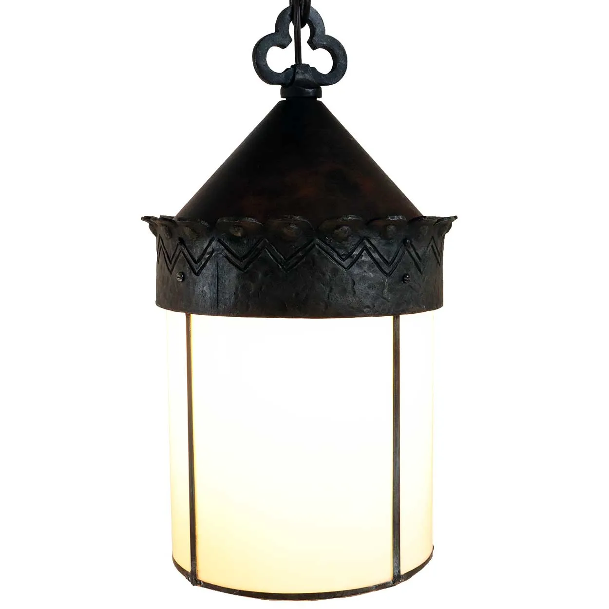 American Albert Sechrist Hammered Wrought Iron One-Light Pendant Hall Light