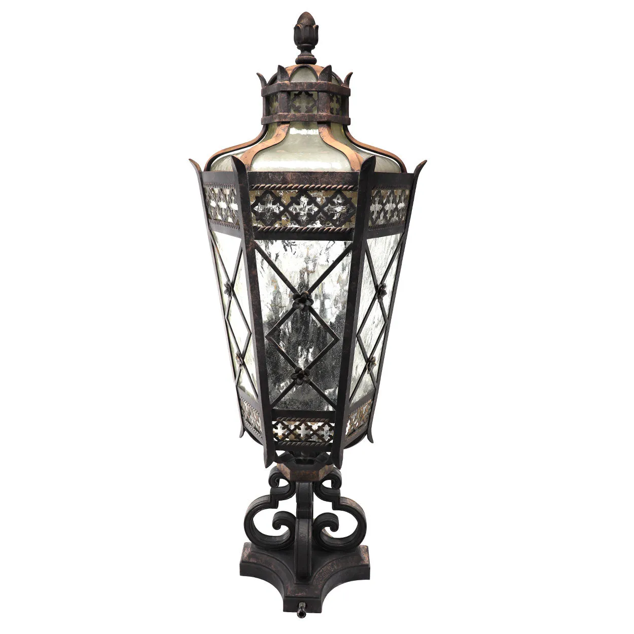 American Fine Art Lamps Chateau Brass and Glass Five-Light Outdoor Post Lantern