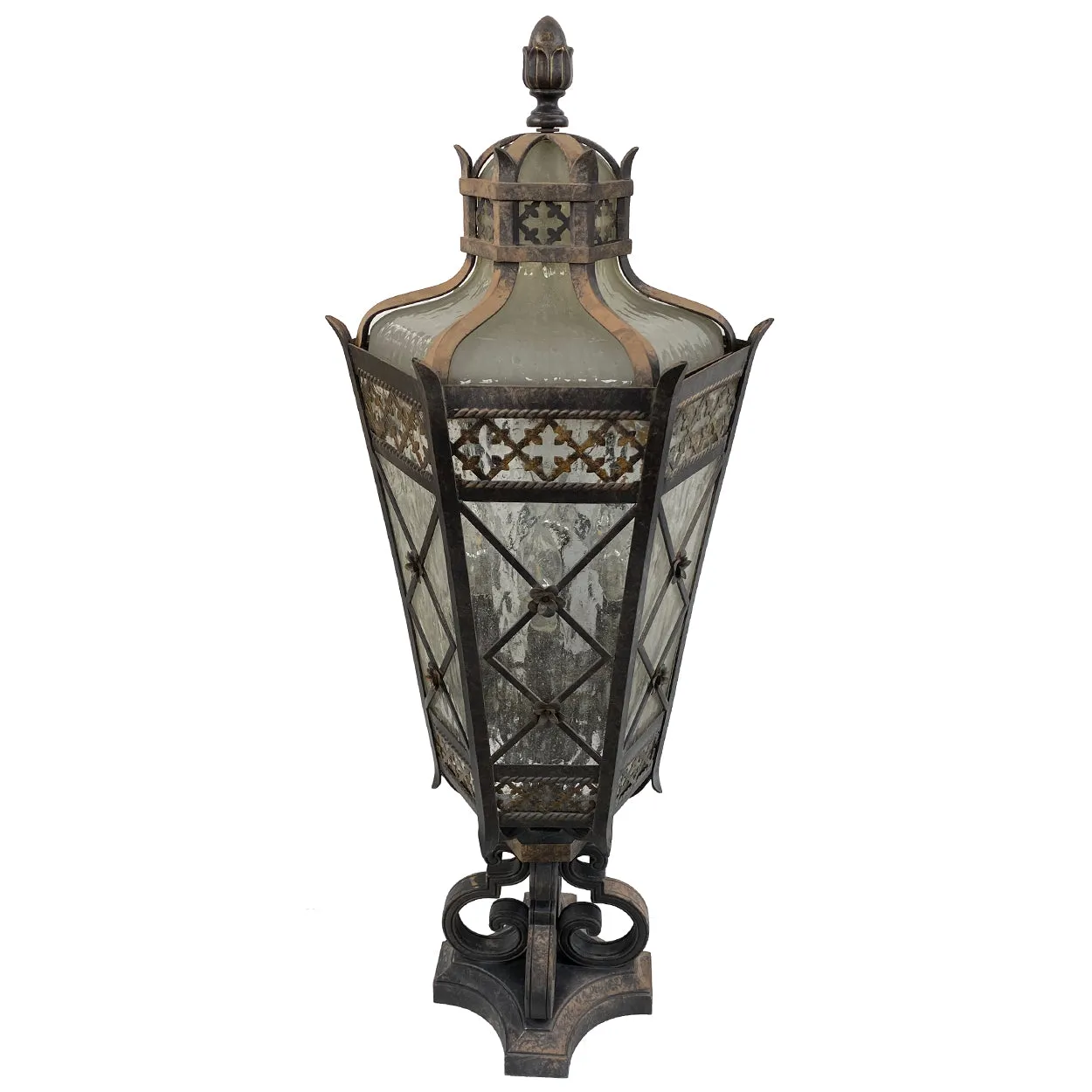 American Fine Art Lamps Chateau Brass and Glass Five-Light Outdoor Post Lantern
