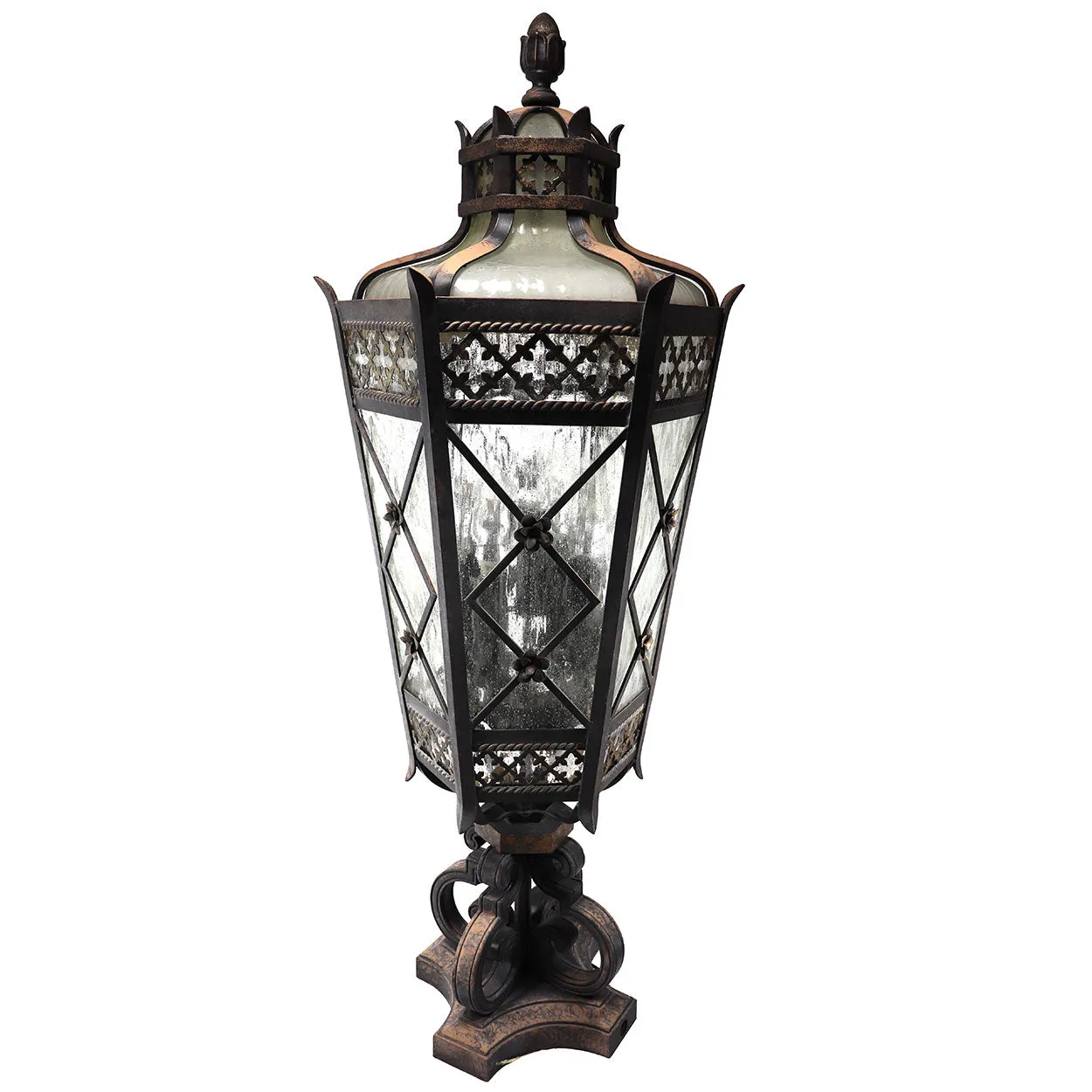 American Fine Art Lamps Chateau Brass and Glass Five-Light Outdoor Post Lantern