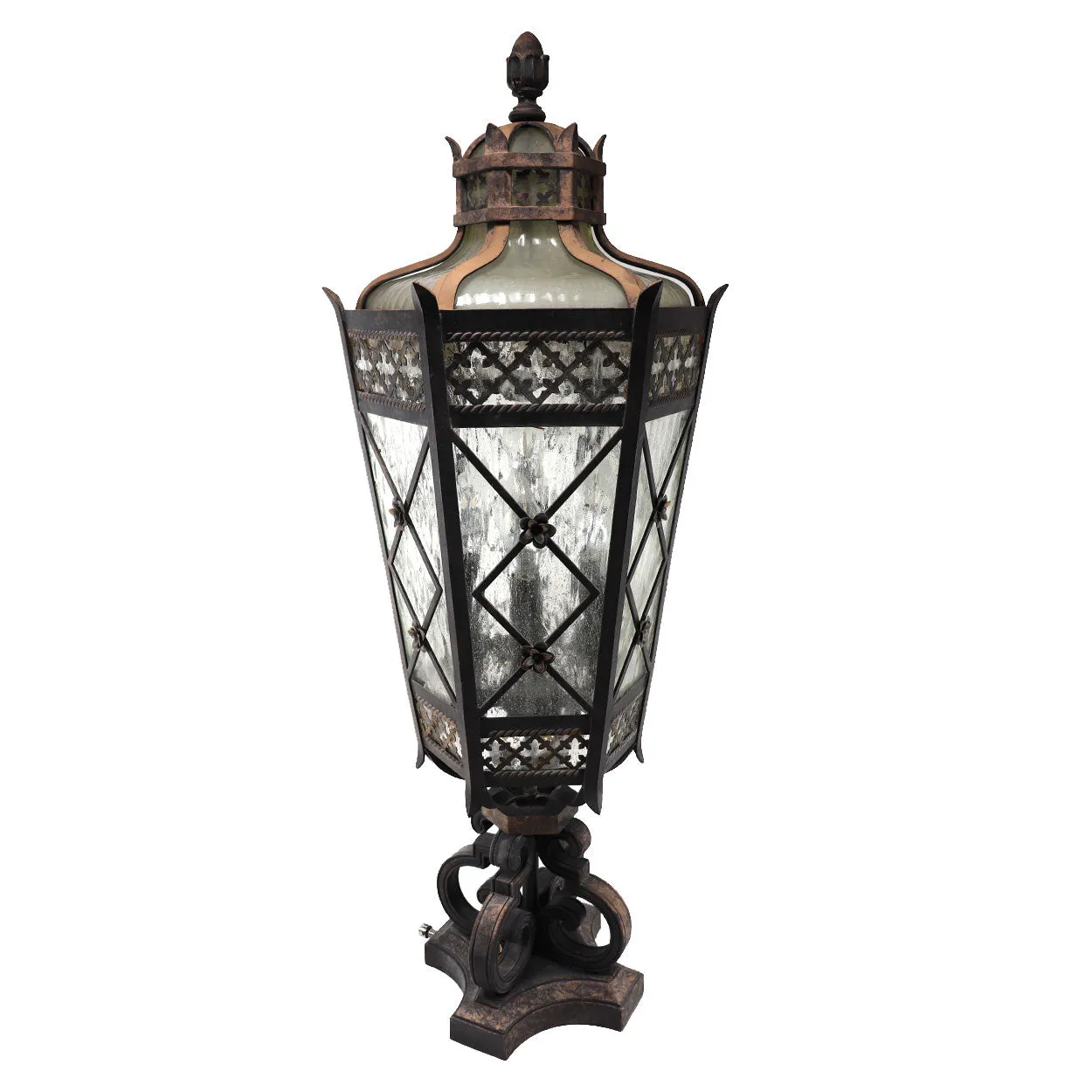 American Fine Art Lamps Chateau Brass and Glass Five-Light Outdoor Post Lantern
