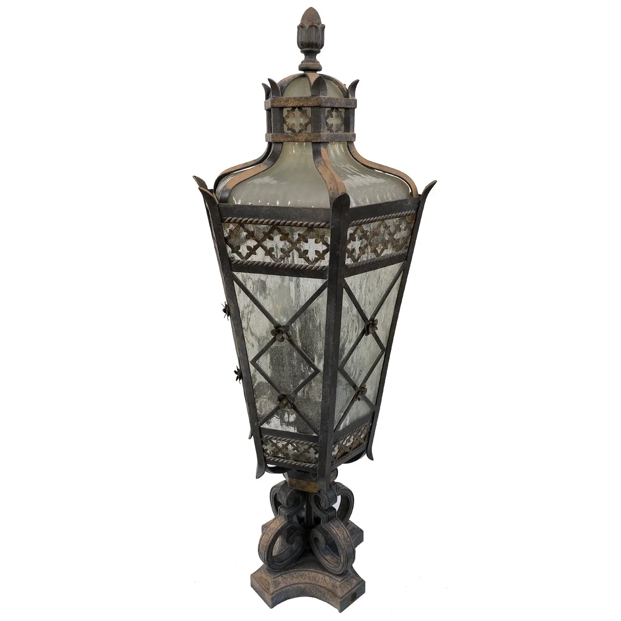 American Fine Art Lamps Chateau Brass and Glass Five-Light Outdoor Post Lantern