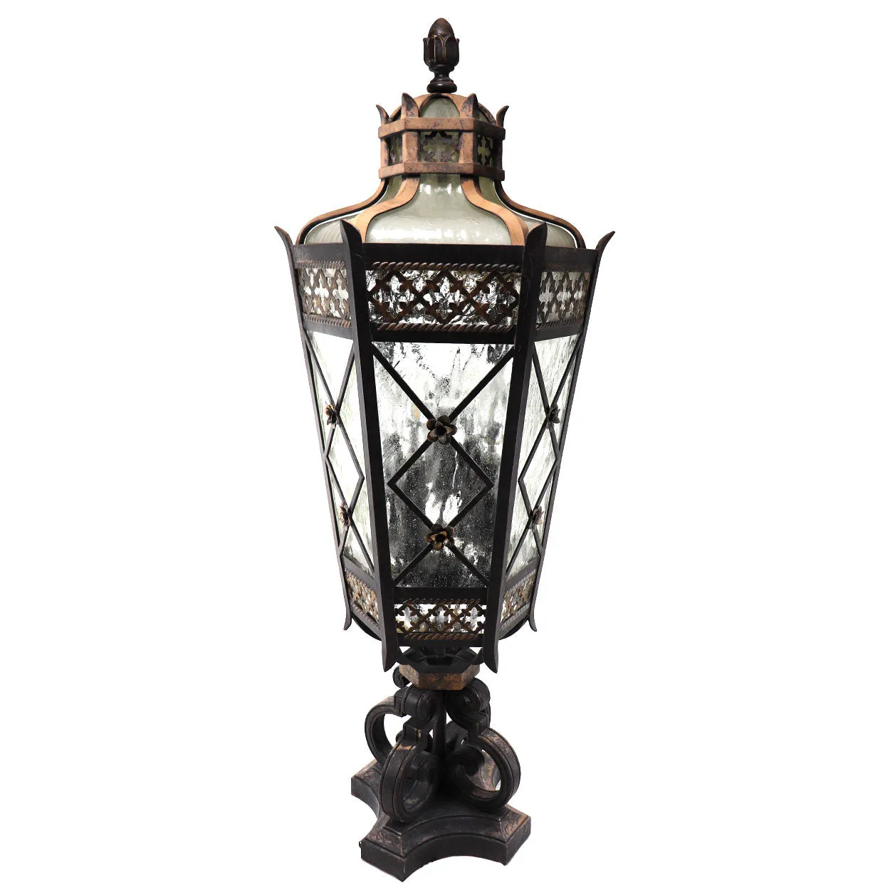 American Fine Art Lamps Chateau Brass and Glass Five-Light Outdoor Post Lantern