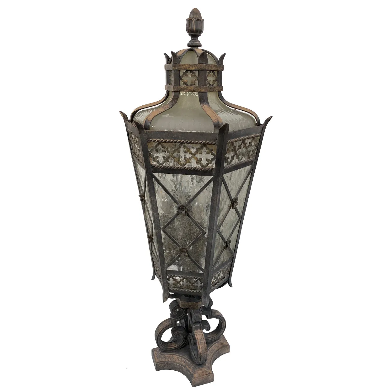 American Fine Art Lamps Chateau Brass and Glass Five-Light Outdoor Post Lantern