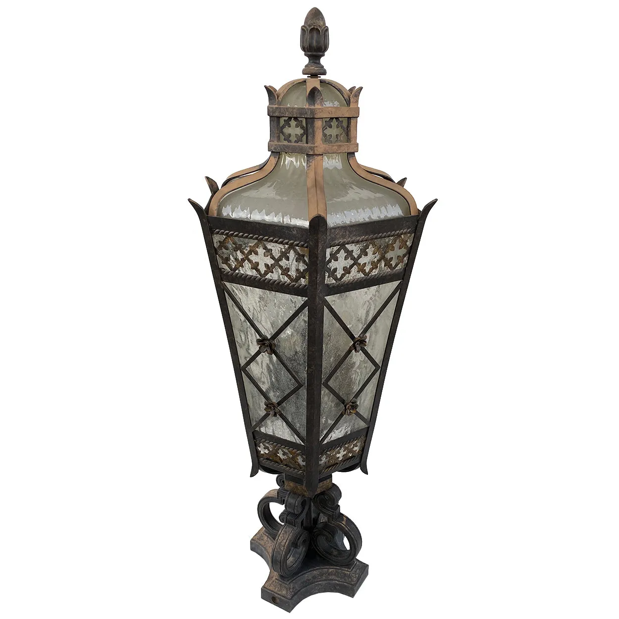 American Fine Art Lamps Chateau Brass and Glass Five-Light Outdoor Post Lantern