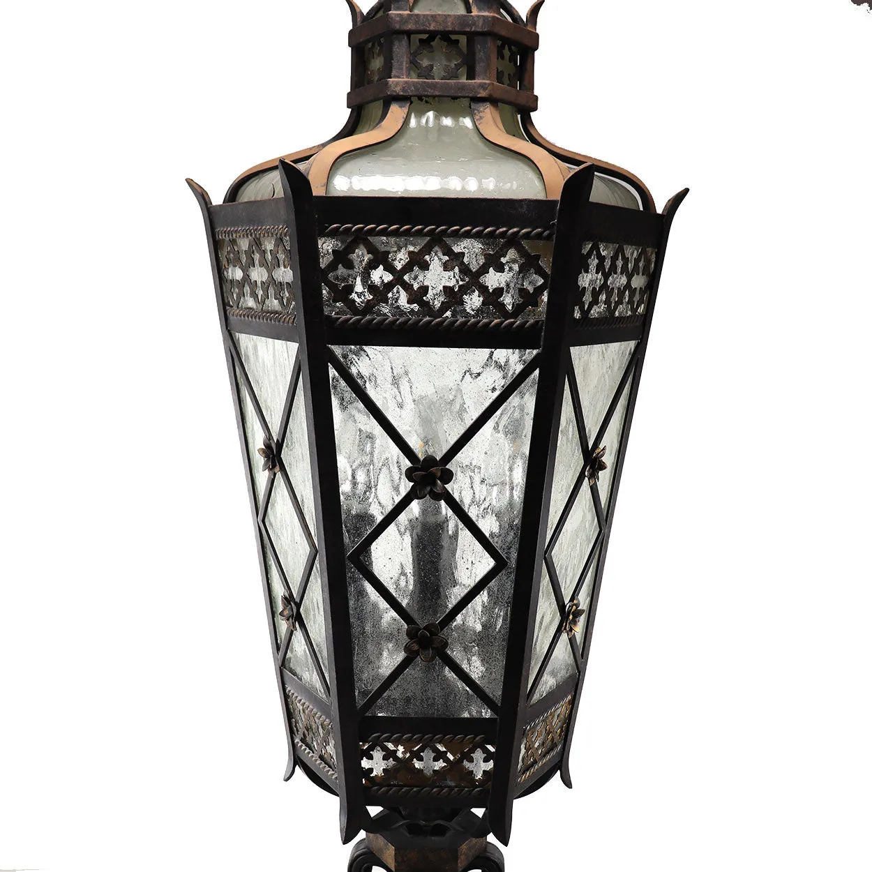 American Fine Art Lamps Chateau Brass and Glass Five-Light Outdoor Post Lantern