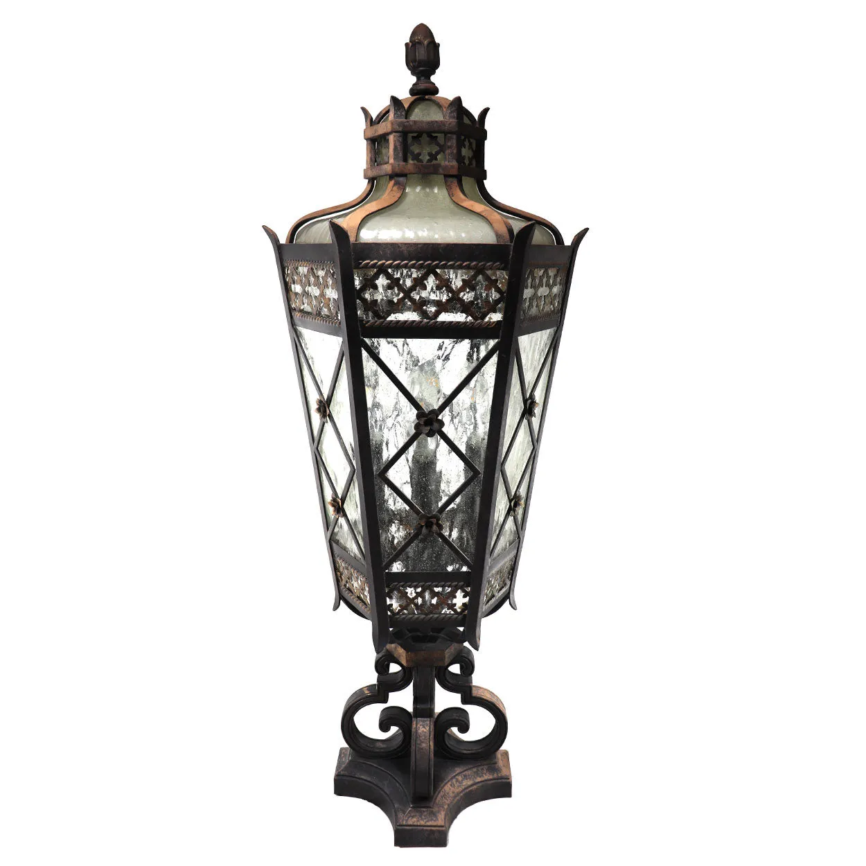 American Fine Art Lamps Chateau Brass and Glass Five-Light Outdoor Post Lantern