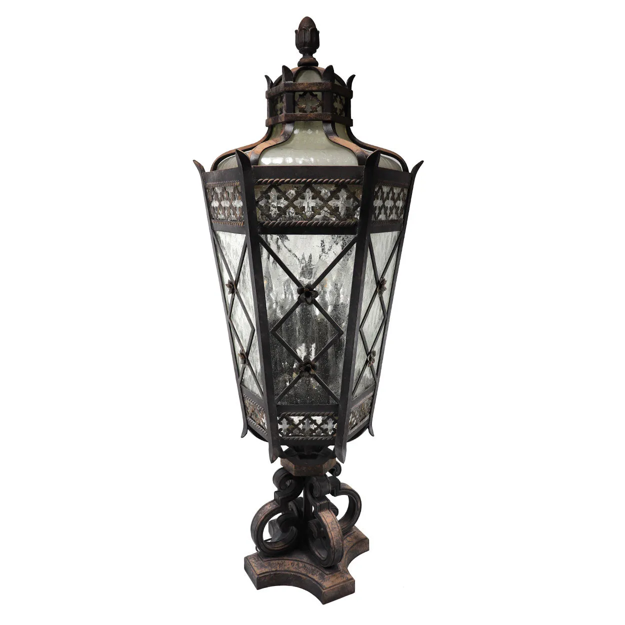 American Fine Art Lamps Chateau Brass and Glass Five-Light Outdoor Post Lantern