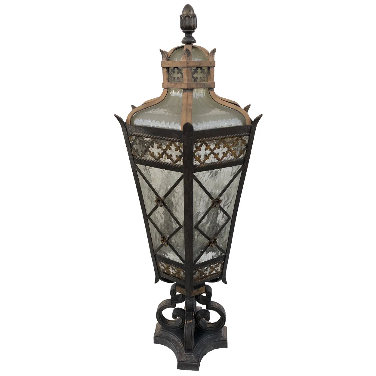 American Fine Art Lamps Chateau Brass and Glass Five-Light Outdoor Post Lantern