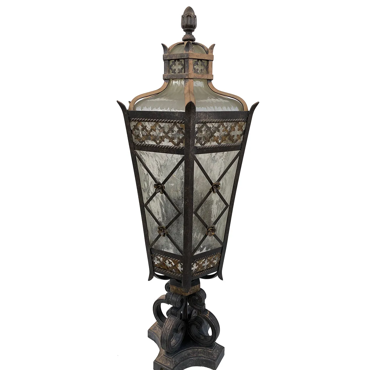 American Fine Art Lamps Chateau Brass and Glass Five-Light Outdoor Post Lantern