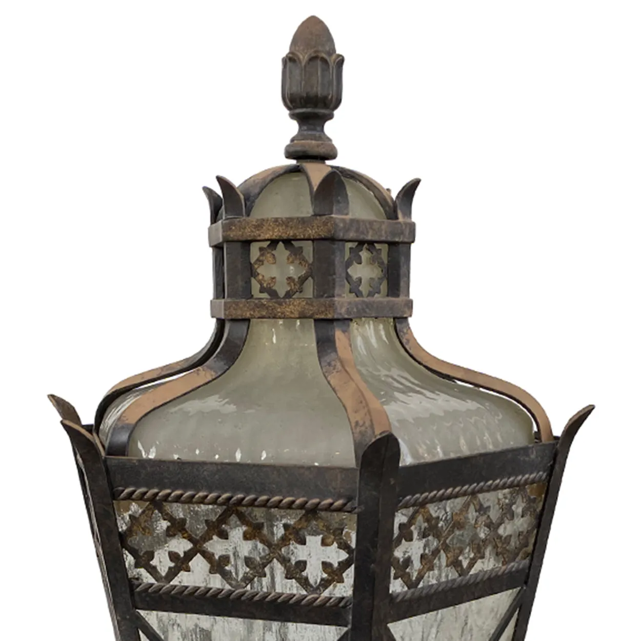 American Fine Art Lamps Chateau Brass and Glass Five-Light Outdoor Post Lantern