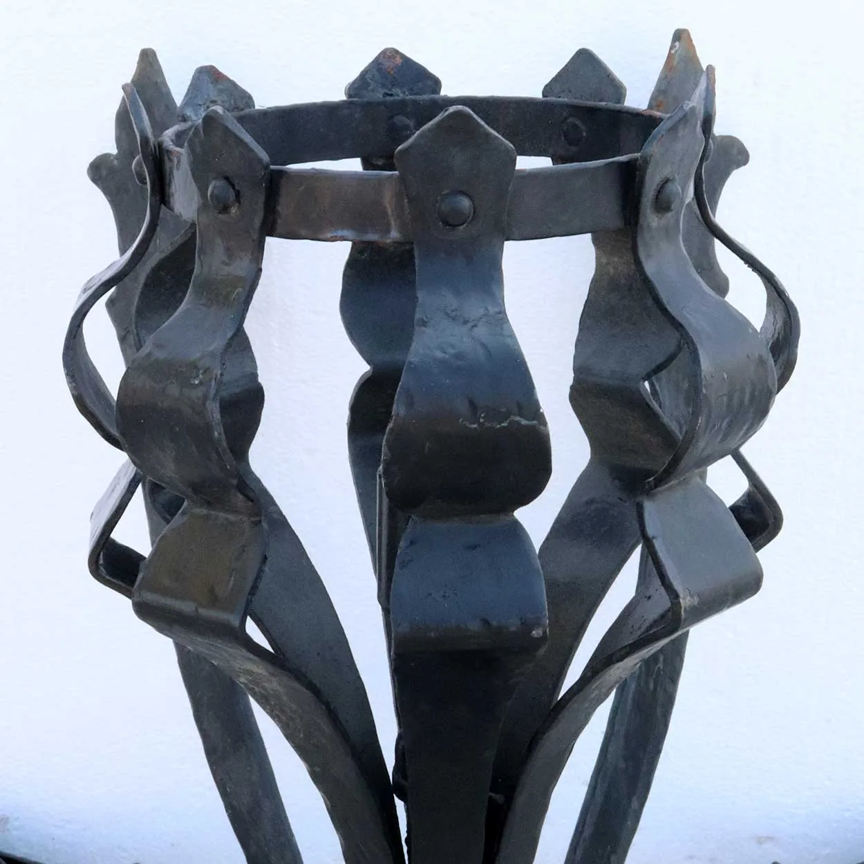 American Medieval Style Painted Wrought Iron One-Light Corner Wall Sconce