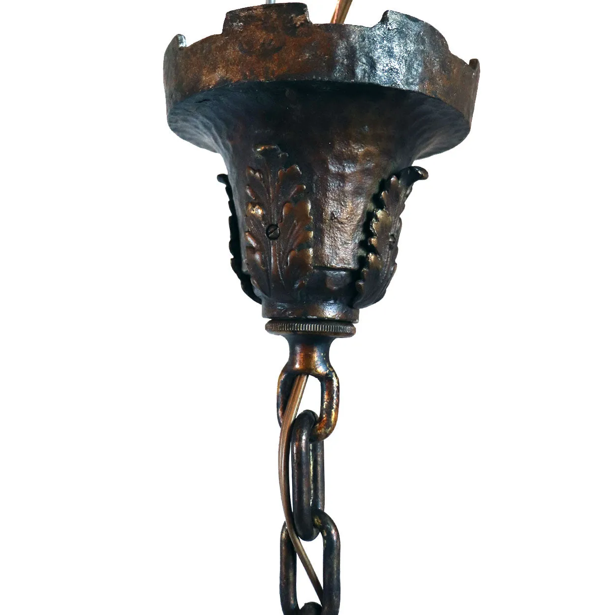 American Tudor Revival Gilt Bronze and Glass Hexagonal One-Light Hall Lantern