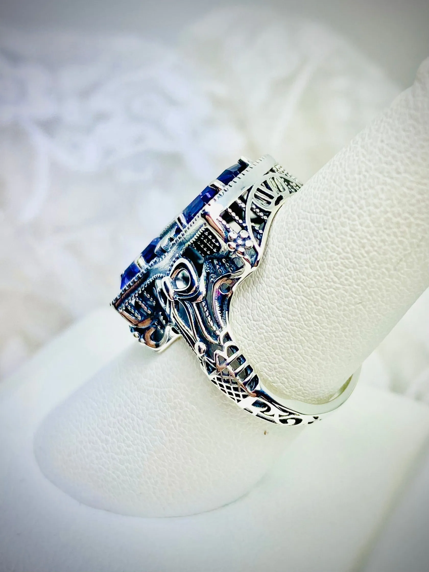 Amethyst Ring, Versailles Sterling Silver Bow & Baguette CZ Ring, Baroque Jewelry D595