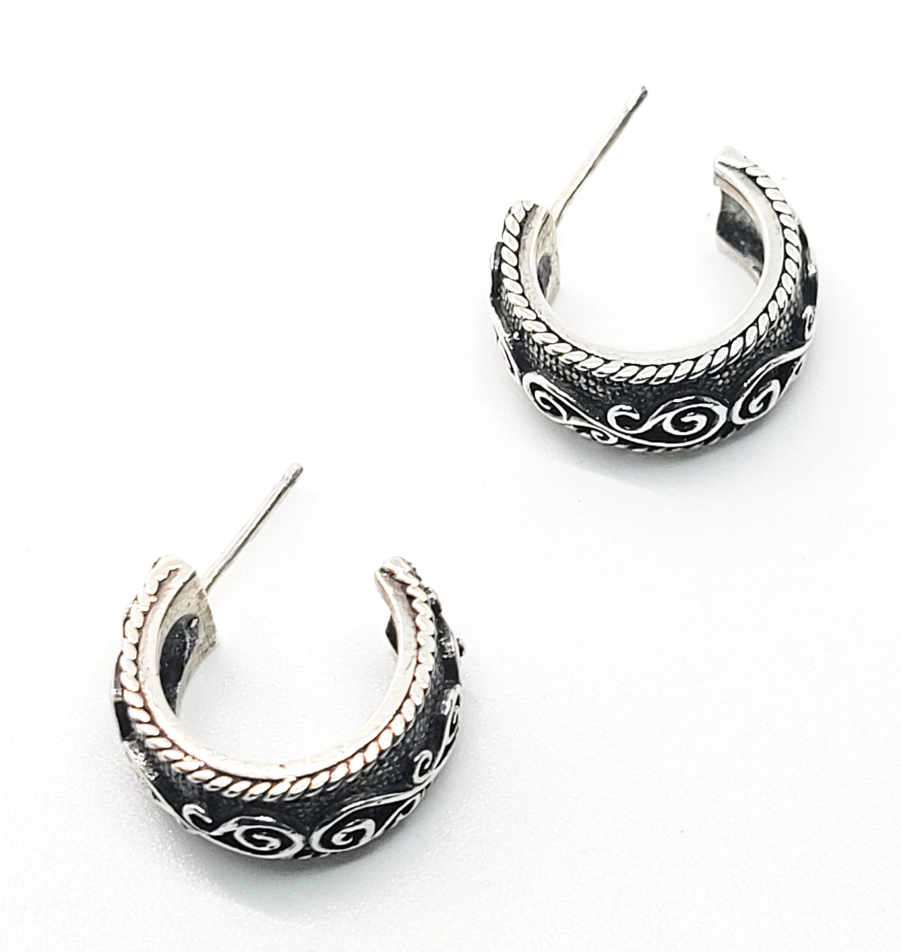 Anatoli Tribal Balinese style sterling silver oxidized hoop earrings 925