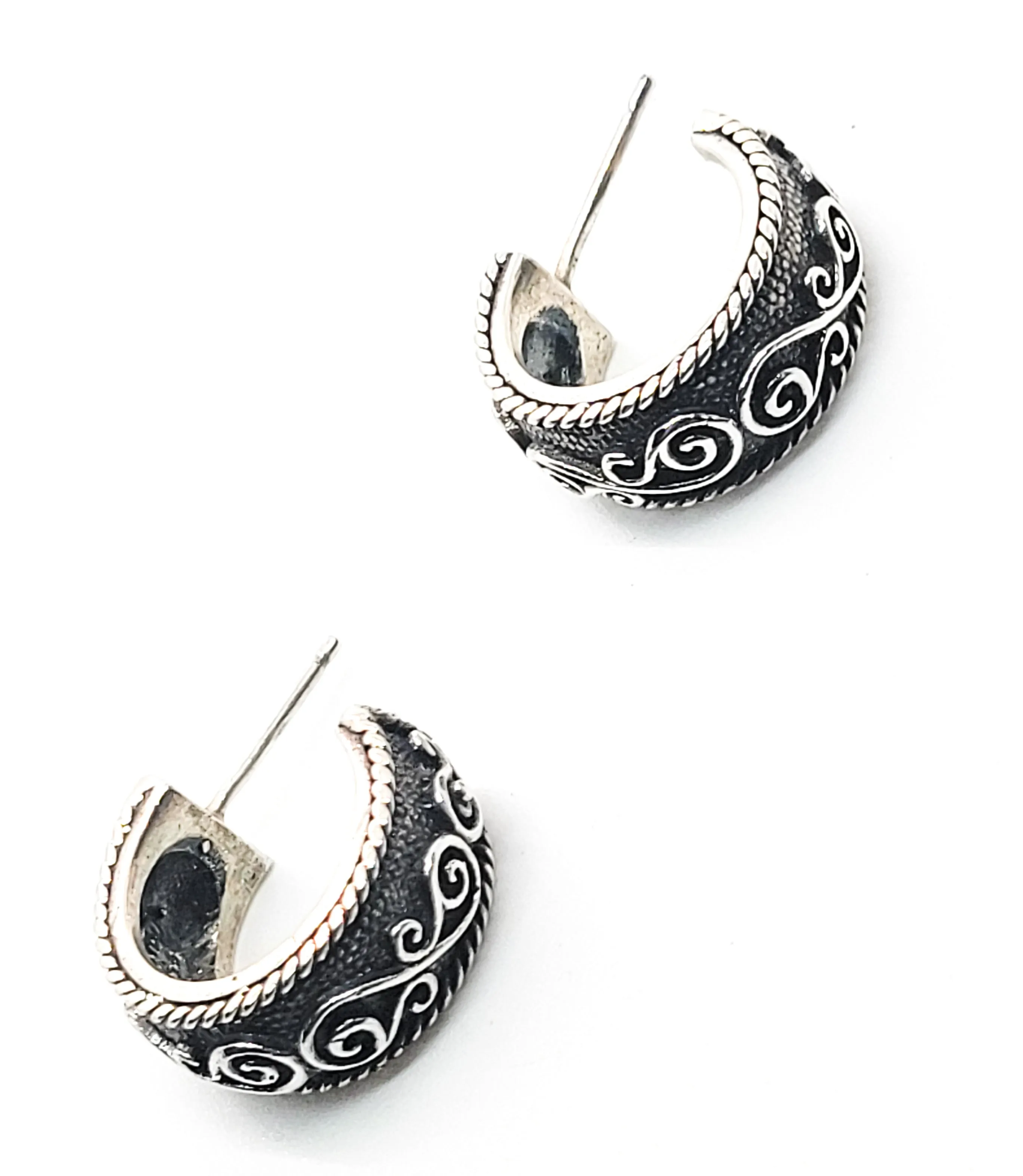 Anatoli Tribal Balinese style sterling silver oxidized hoop earrings 925