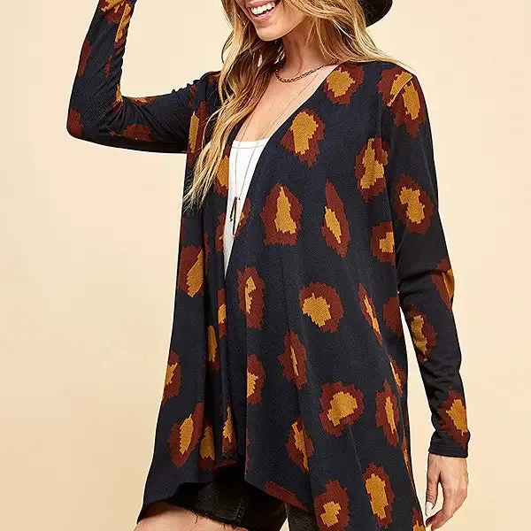 ANIMAL PRINT DRAPE CARDIGAN - CLEARANCE