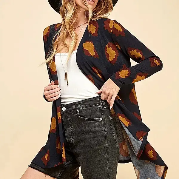 ANIMAL PRINT DRAPE CARDIGAN - CLEARANCE