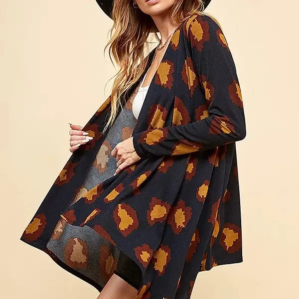 ANIMAL PRINT DRAPE CARDIGAN - CLEARANCE