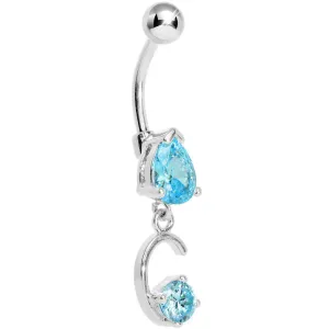 Aqua Gem Teardrop Curlicue Dangle Belly Ring