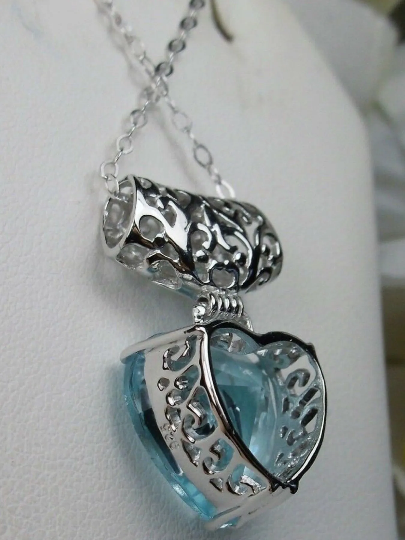 Aquamarine Pendant, Heart Gemstone, Art Nouveau Necklace #P38 - Ready to Ship