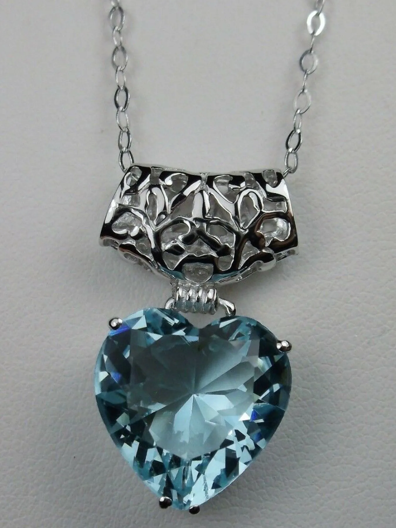 Aquamarine Pendant, Heart Gemstone, Art Nouveau Necklace #P38 - Ready to Ship