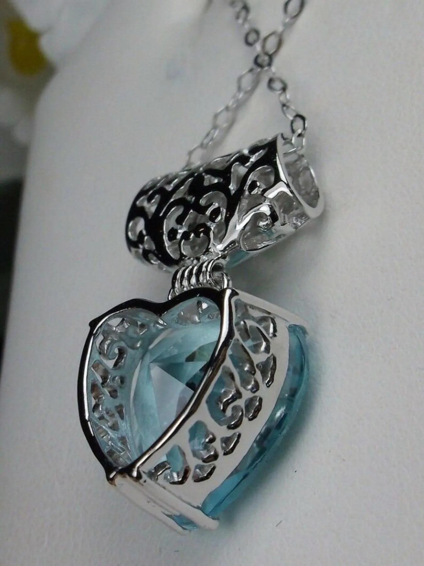 Aquamarine Pendant, Heart Gemstone, Art Nouveau Necklace #P38 - Ready to Ship