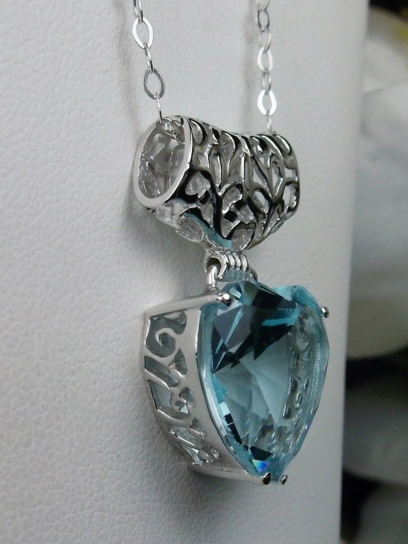 Aquamarine Pendant, Heart Gemstone, Art Nouveau Necklace #P38 - Ready to Ship