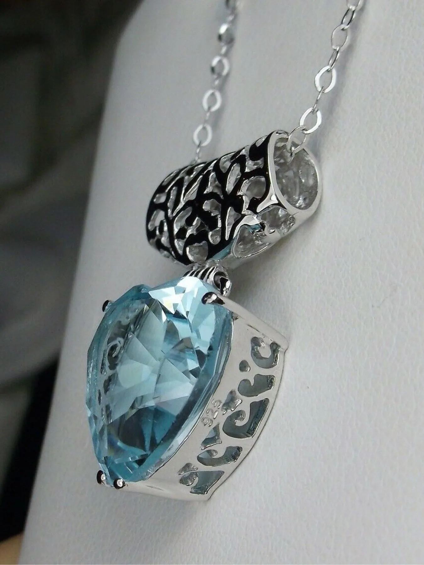 Aquamarine Pendant, Heart Gemstone, Art Nouveau Necklace #P38 - Ready to Ship
