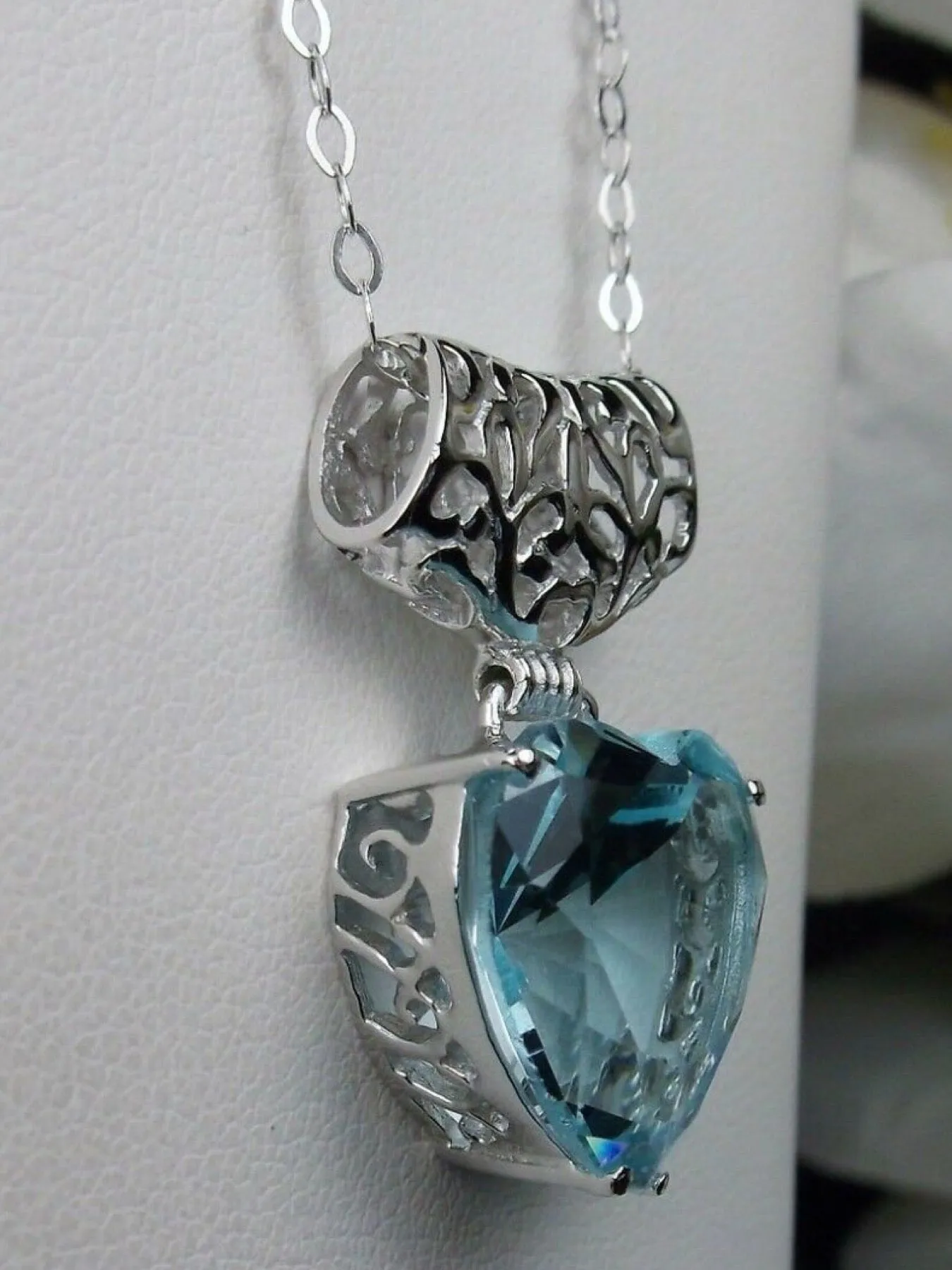 Aquamarine Pendant, Heart Gemstone, Art Nouveau Necklace #P38 - Ready to Ship