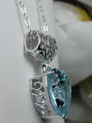 Aquamarine Pendant, Heart Gemstone, Art Nouveau Necklace #P38 - Ready to Ship