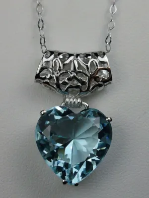 Aquamarine Pendant, Heart Gemstone, Art Nouveau Necklace #P38