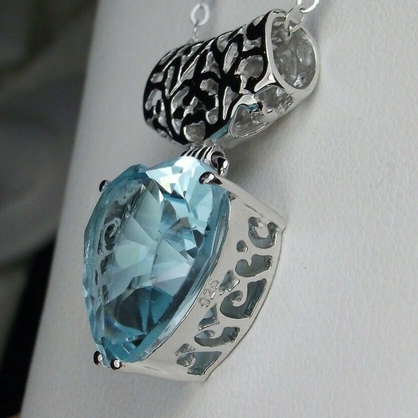 Aquamarine Pendant, Heart Gemstone, Art Nouveau Necklace #P38