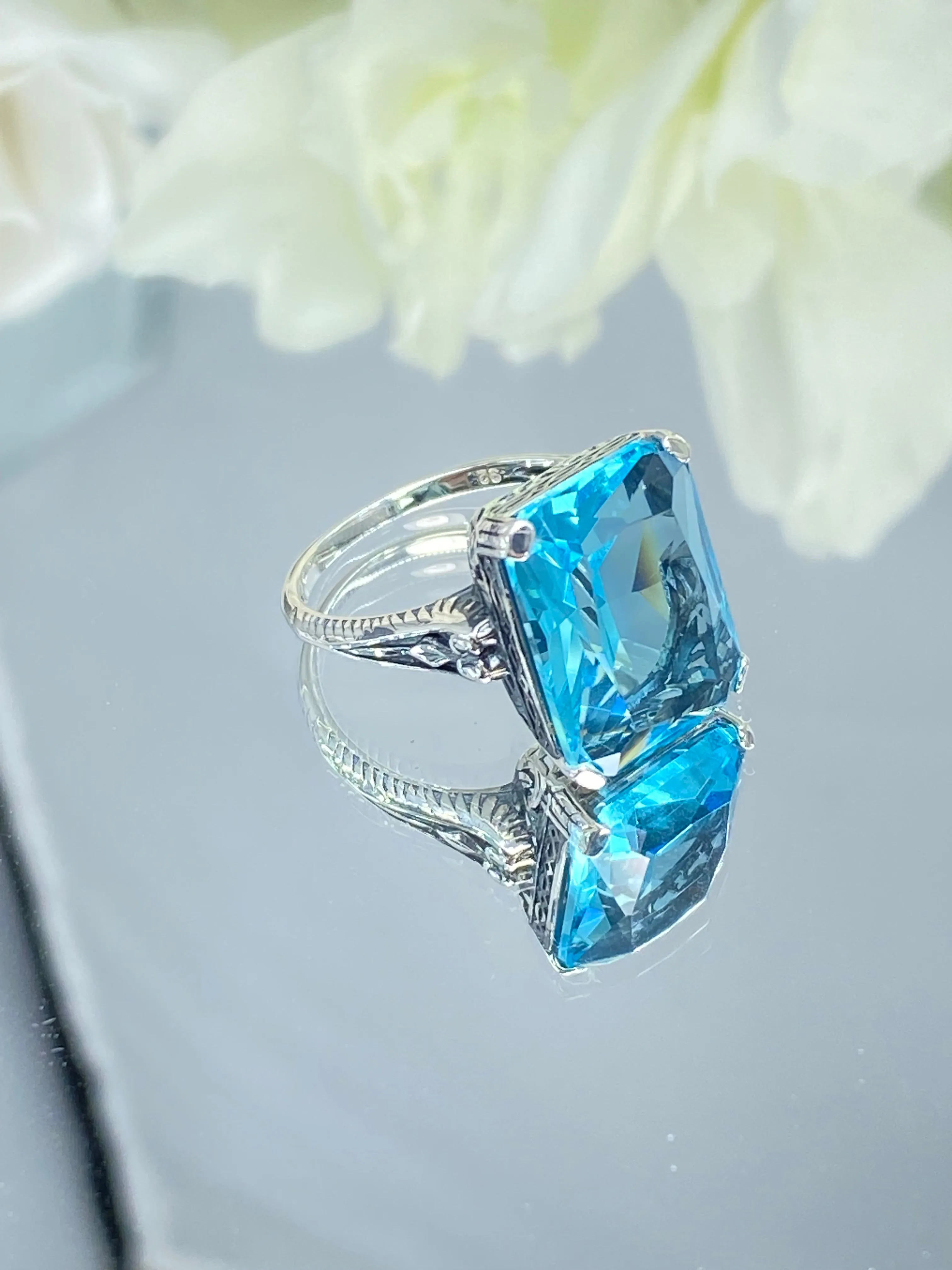 Aquamarine Ring, 10ct Rectangle Gem, Vintage Jewelry #D5