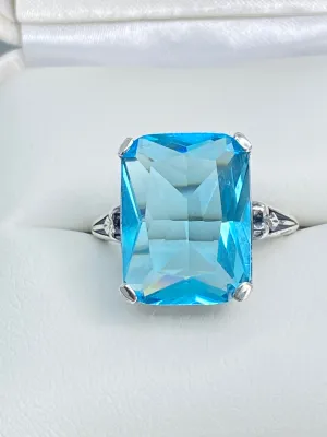 Aquamarine Ring, 10ct Rectangle Gem, Vintage Jewelry #D5