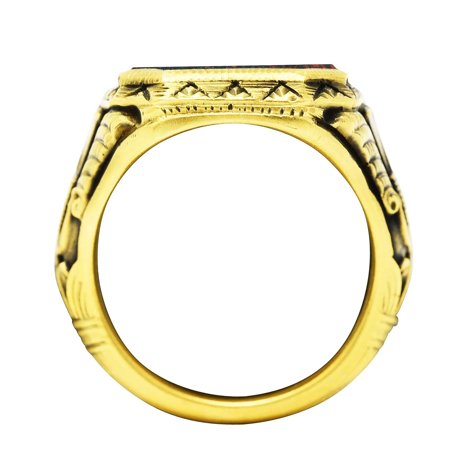 Art Deco Egyptian Revival Bloodstone 14 Karat Gold Lotus Signet Unisex Ring