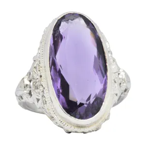 Art Nouveau 6.75 CTW Amethyst 18 Karat White Gold Ring