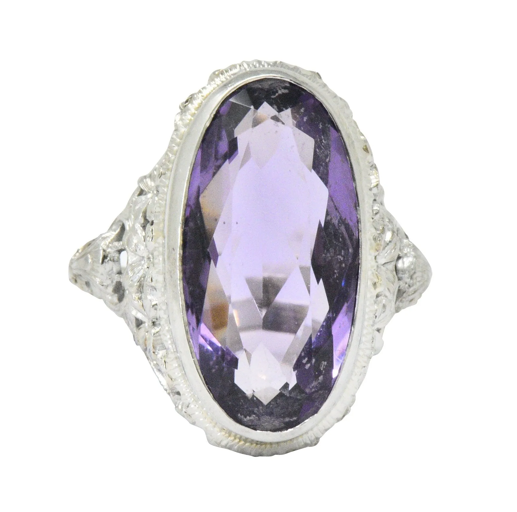 Art Nouveau 6.75 CTW Amethyst 18 Karat White Gold Ring