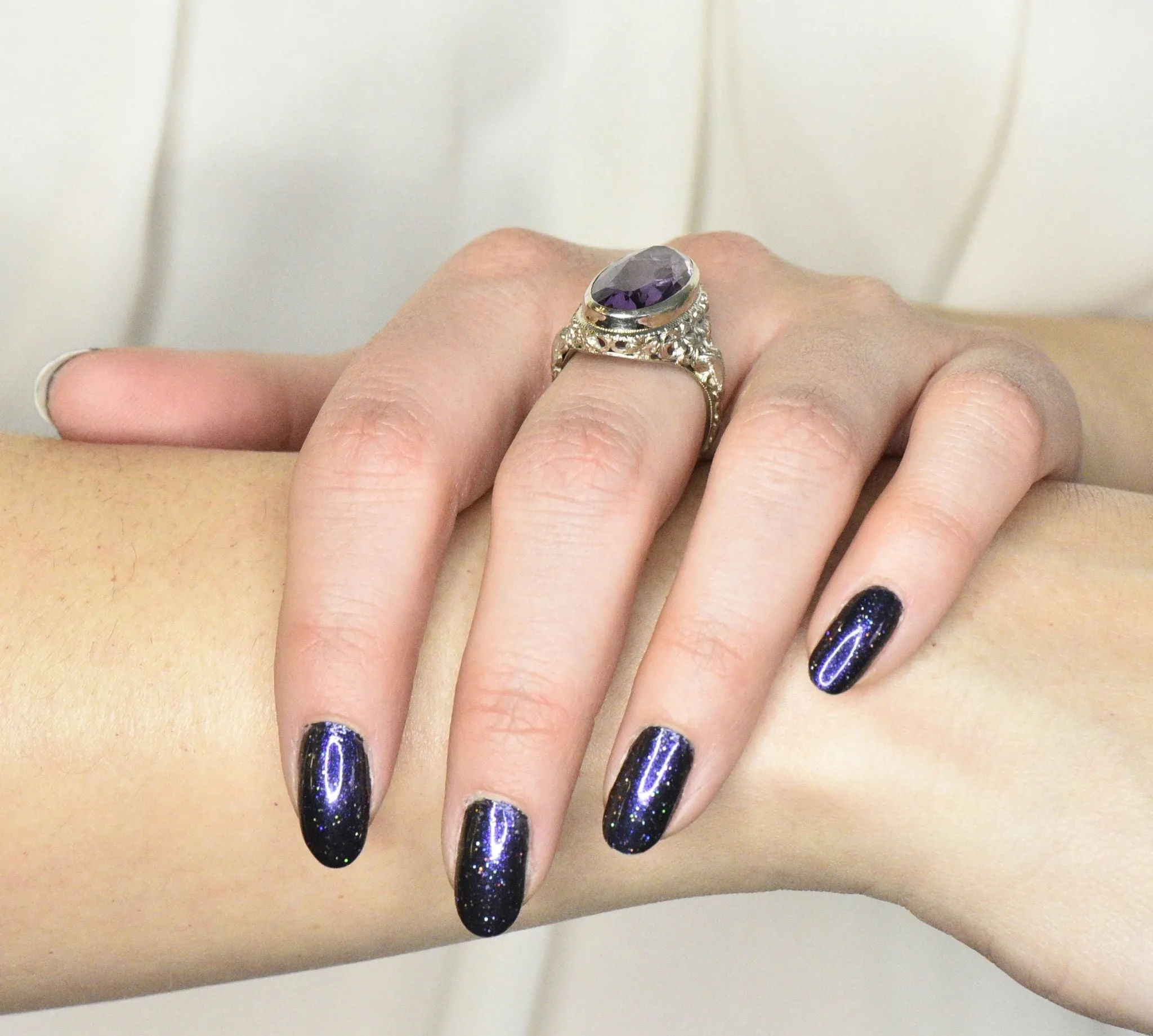Art Nouveau 6.75 CTW Amethyst 18 Karat White Gold Ring